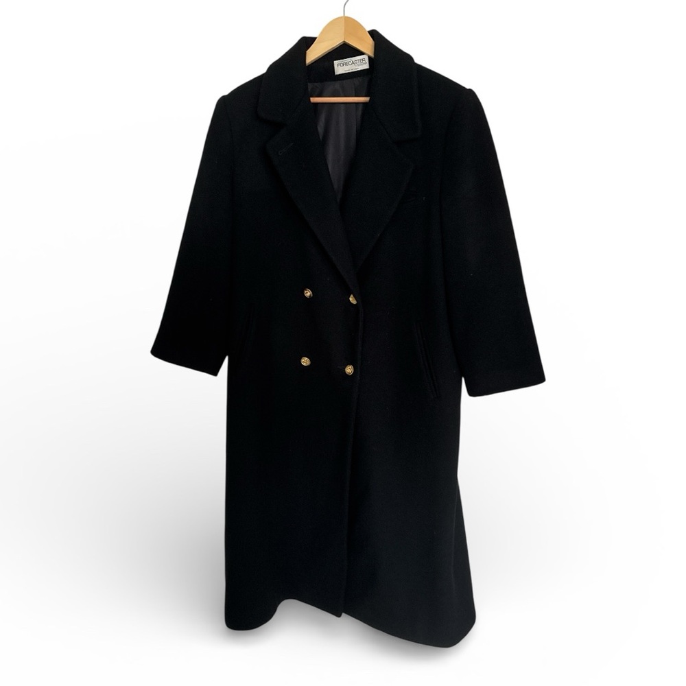 Vintage Forecaster of Boston 100% Wool Women's Black Overcoat - Size 12 (Large)